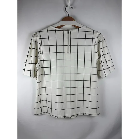 Women's MELLODAY Grid Print Top Off-White/Black Size XL - Picture 4 of 6